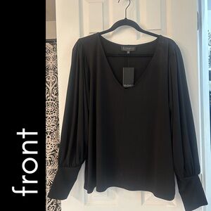 Eloquii Black V-Neck Puffed Sleeve Blouse [womens 18/20]